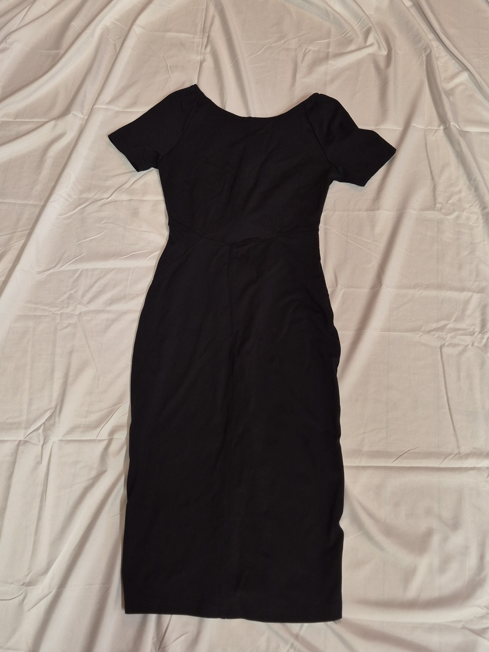 Classic Black Short-Sleeve Midi Dress Size Xs